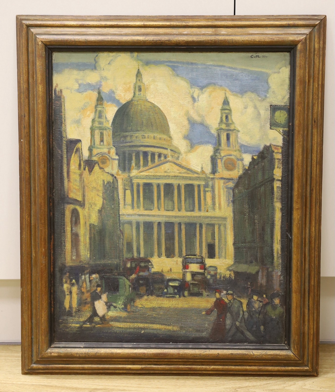 Modern British, oil on canvas, View of St Paul's Cathedral, initialled and dated '32, 50 x 40cm